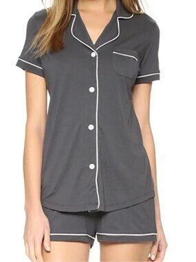 Cosabella Bella Pima Cotton Modal PJ Set Gray Ivory Trim Small